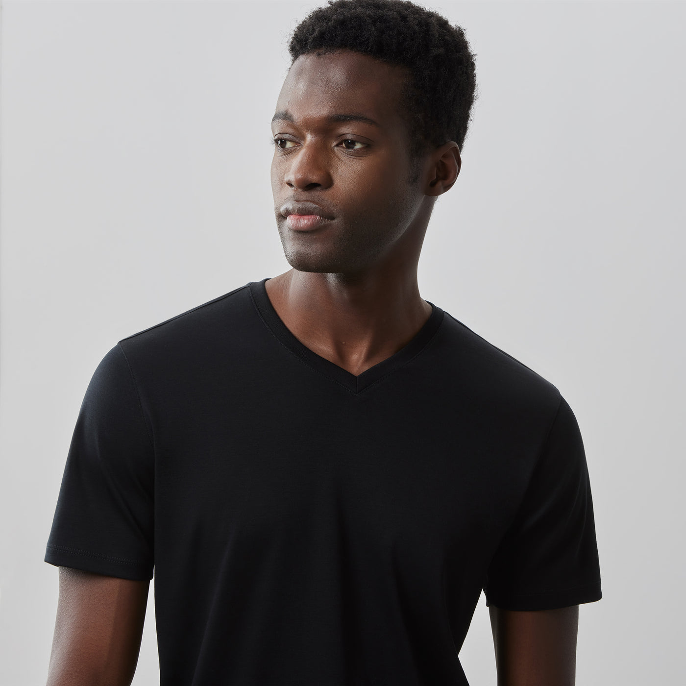 Men's Pima Cotton V-Neck T-Shirt in Black - Robert Barakett