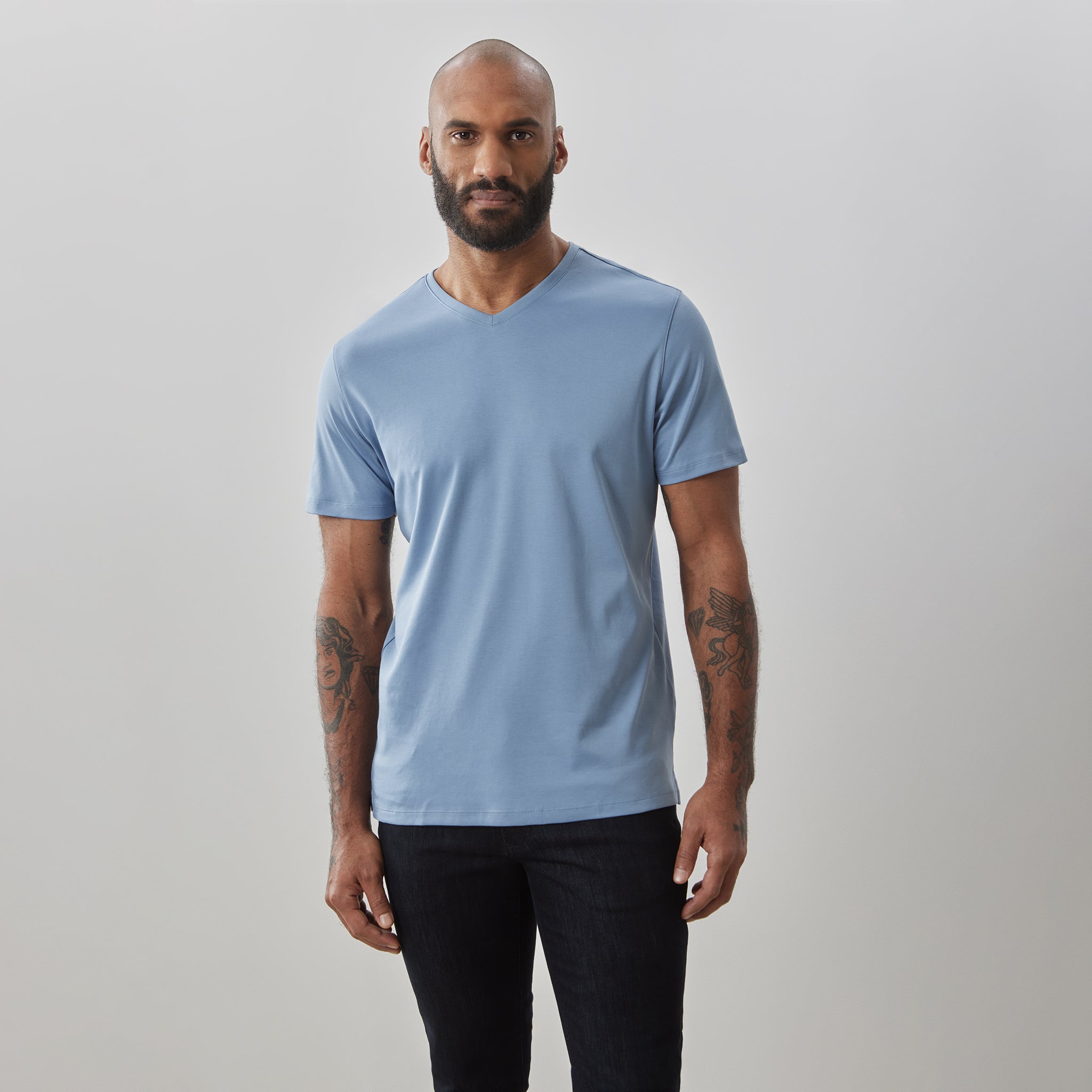 Men's Dover Blue Pima Cotton V-Neck T-Shirt - Robert Barakett