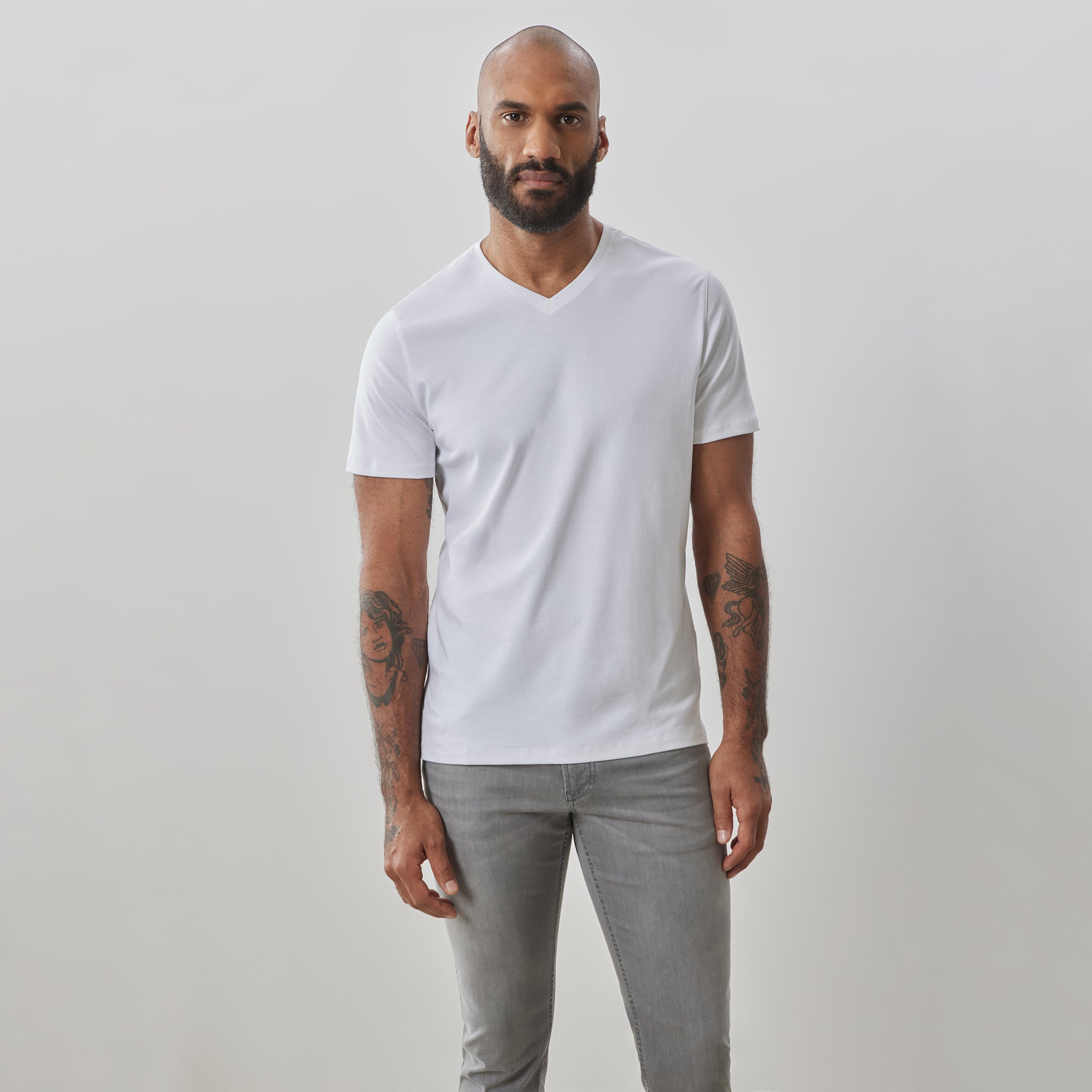Men's Pima Cotton V-Neck T-Shirt in White - Robert Barakett