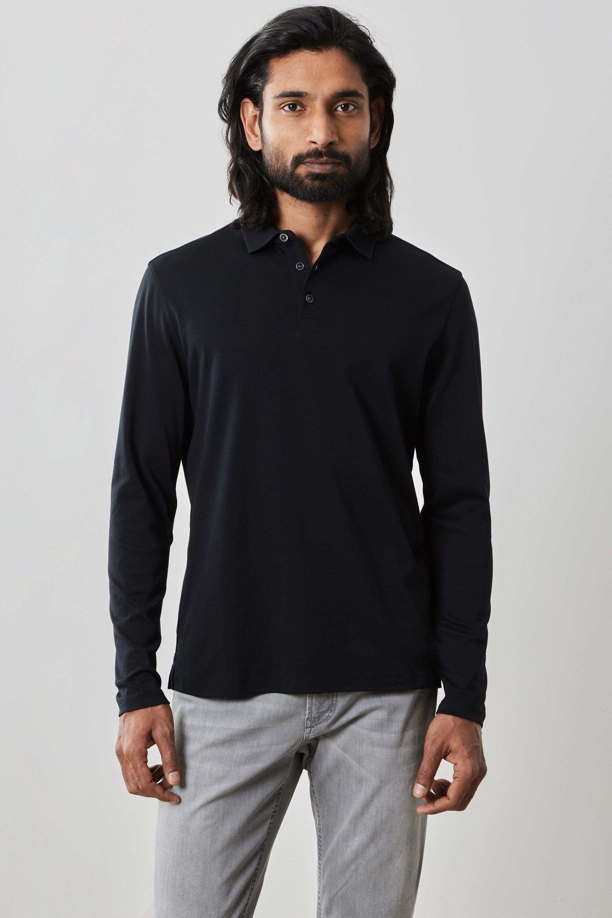 The Barakett Long-Sleeve Polo - Black / S