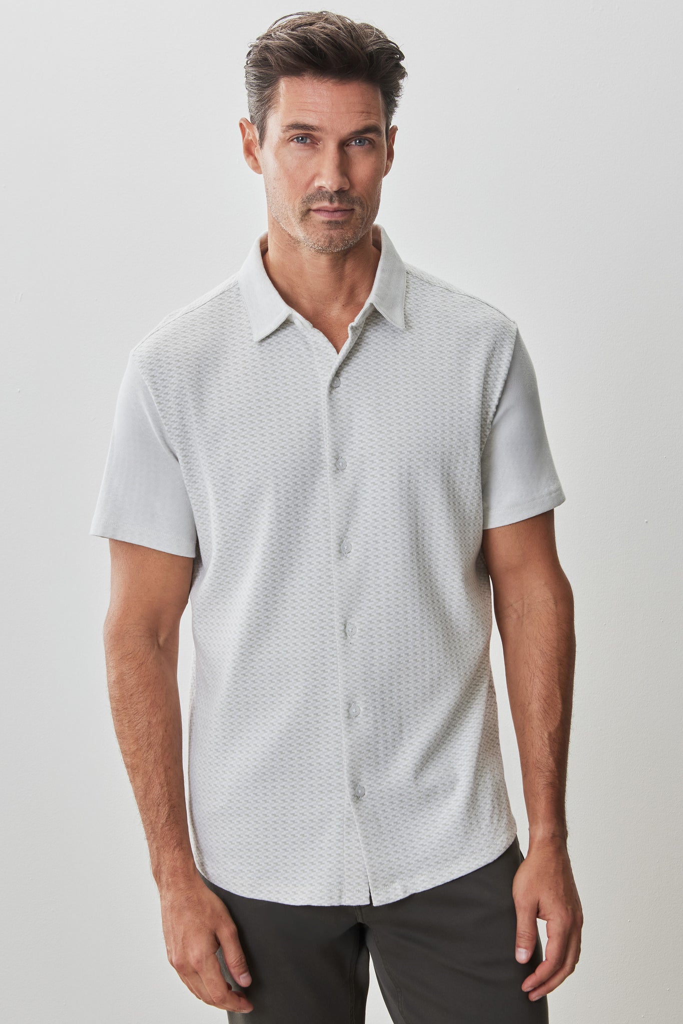 Robert Barakett Booker Short Sleeve Knit Button-up Shirt In Shadow Green