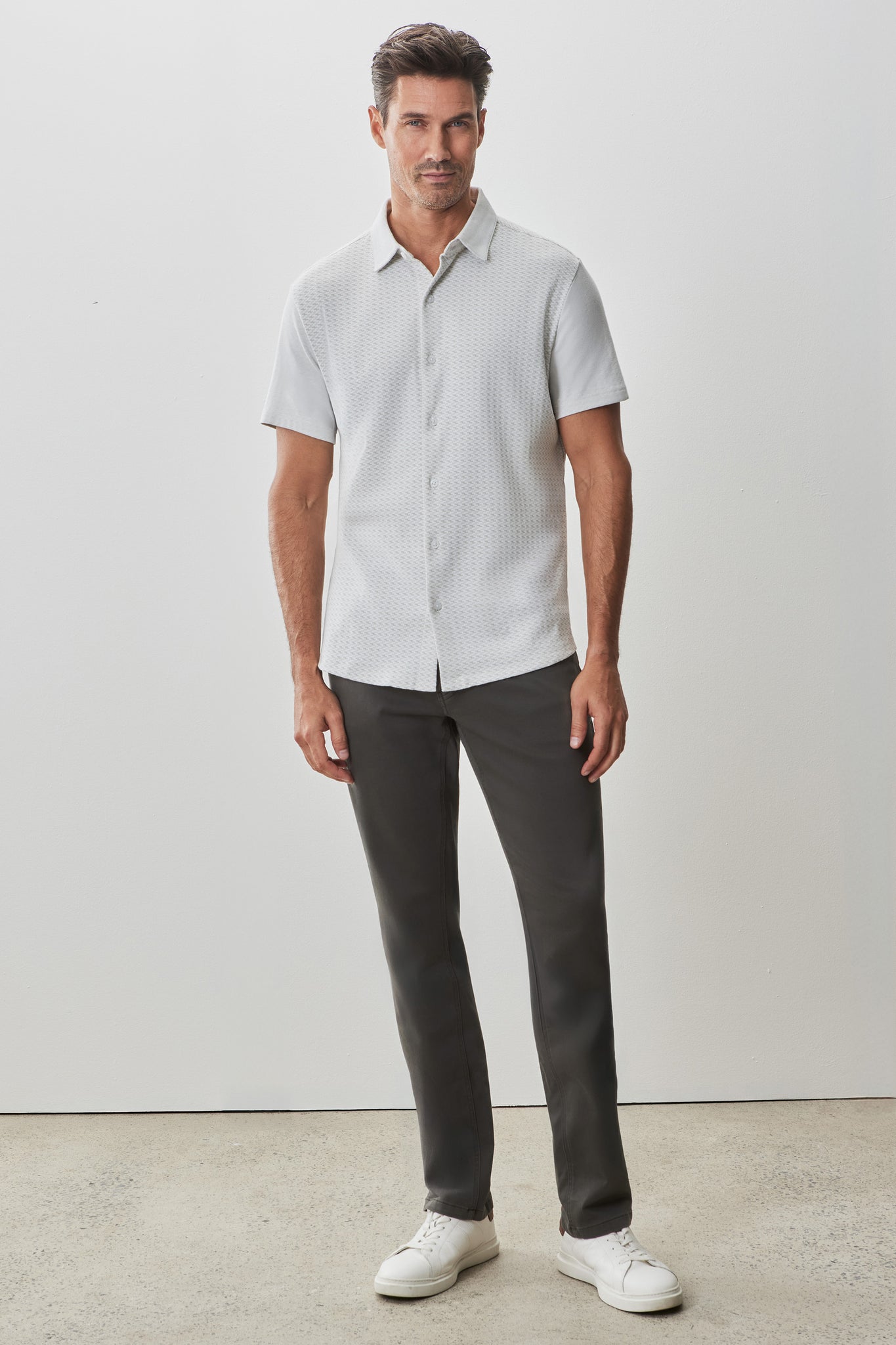 Robert Barakett Booker Short Sleeve Knit Button-up Shirt In Shadow Green