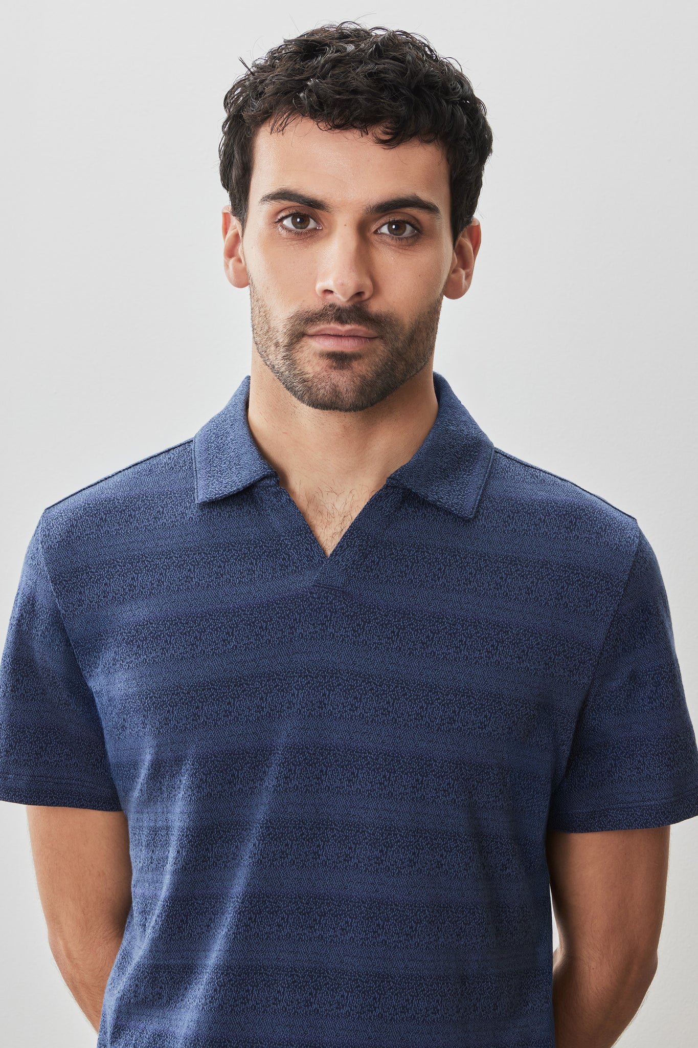 Robert Barakett Duval Short Sleeve Open Collar Polo In Navy