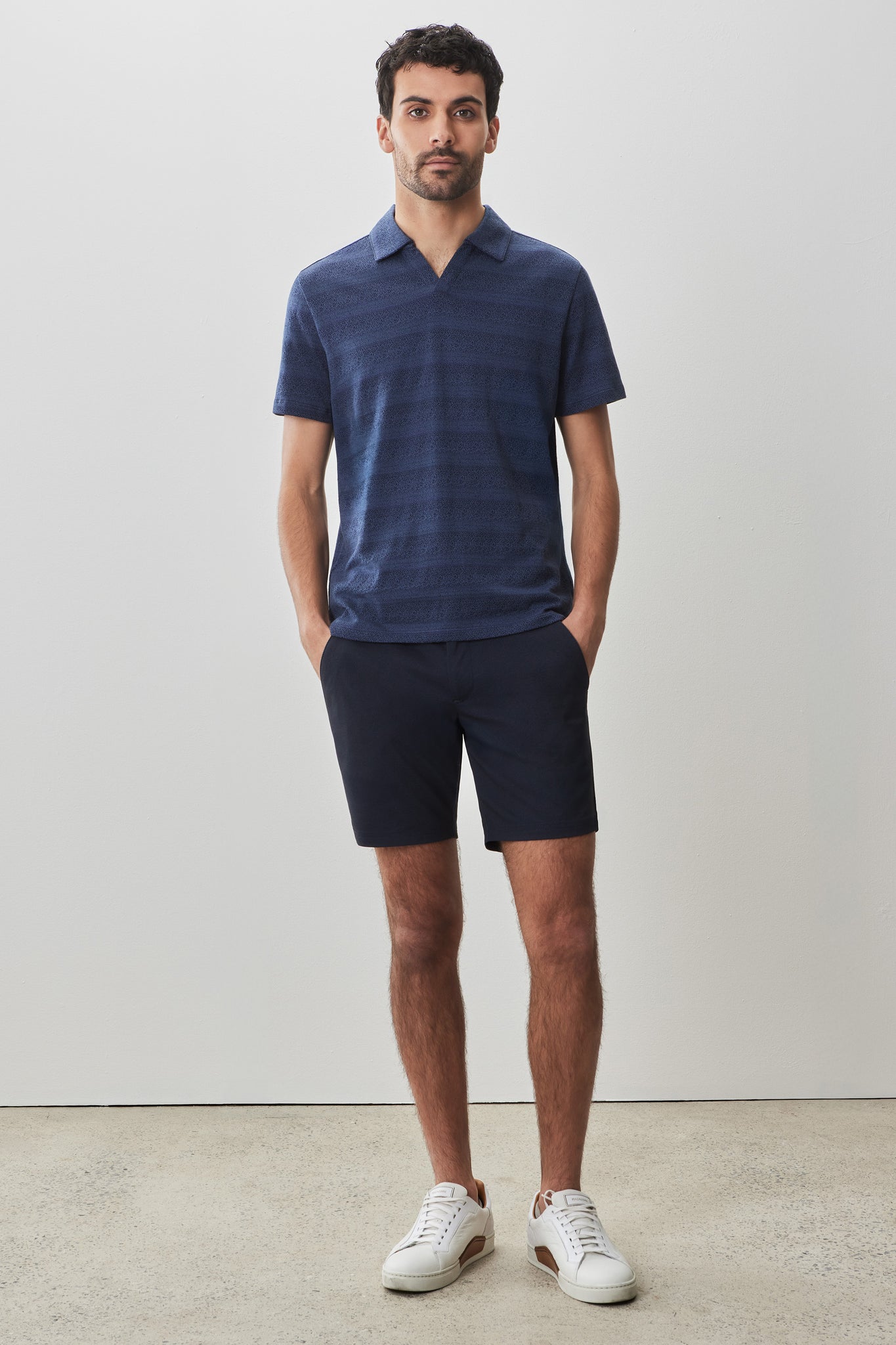 Robert Barakett Duval Short Sleeve Open Collar Polo In Navy