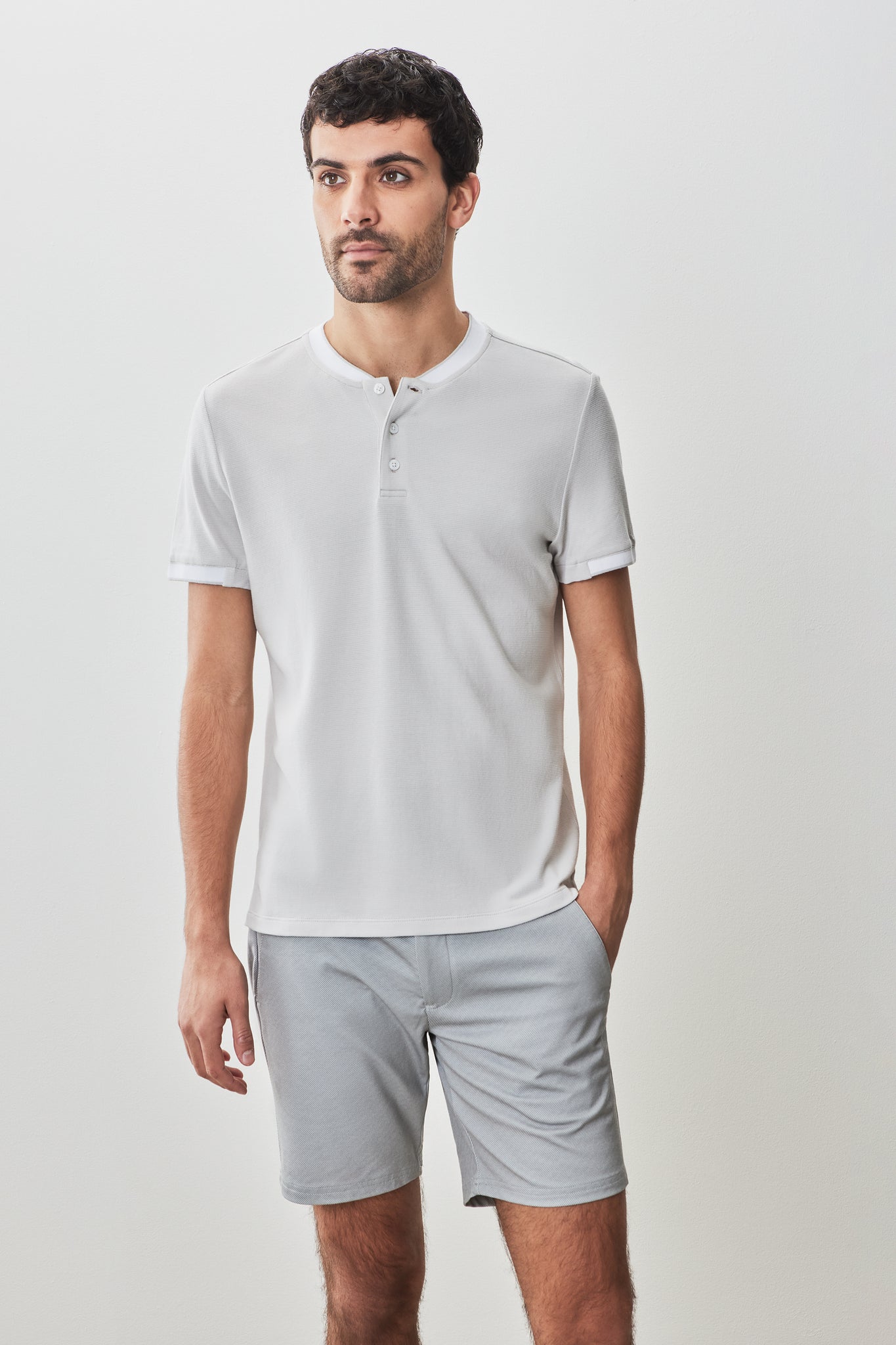 Robert Barakett Tessio Baseball Collar Henley In Light Grey