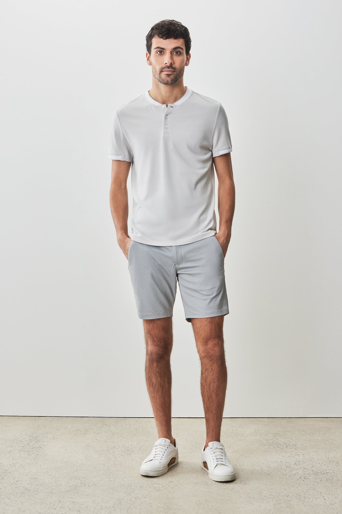 Robert Barakett Tessio Baseball Collar Henley In Light Grey
