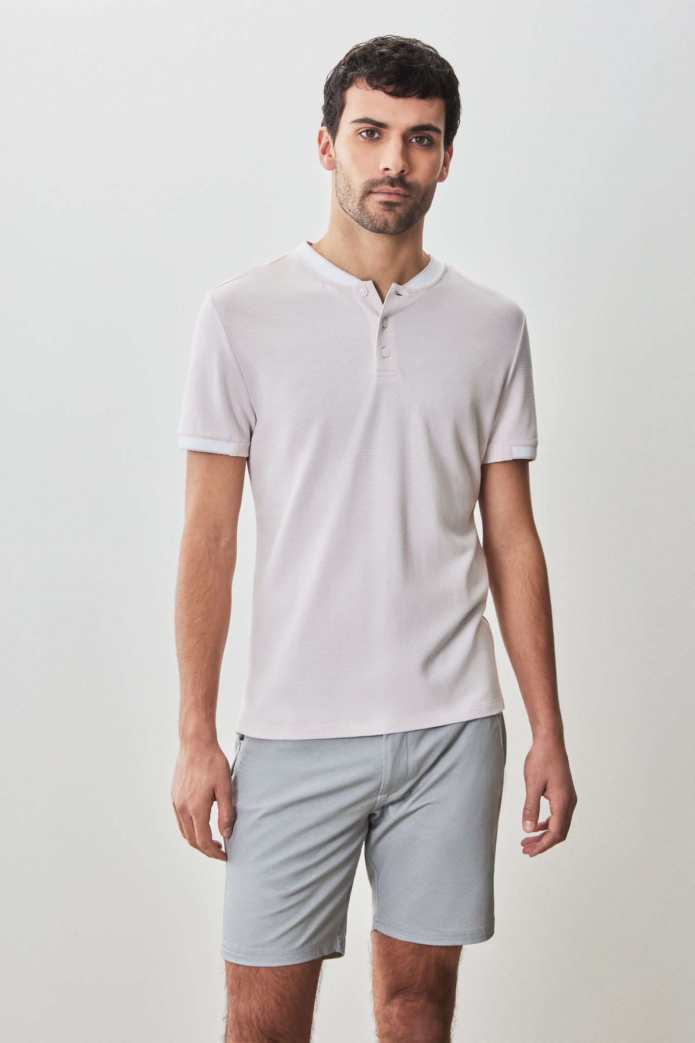 Robert Barakett Tessio Baseball Collar Henley In Light Pink