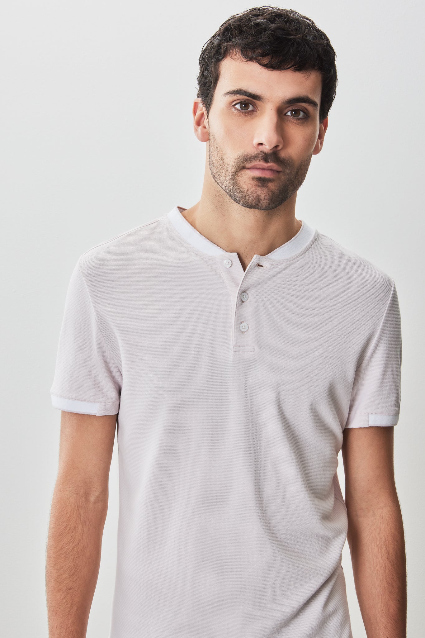 Robert Barakett Tessio Baseball Collar Henley In Light Pink