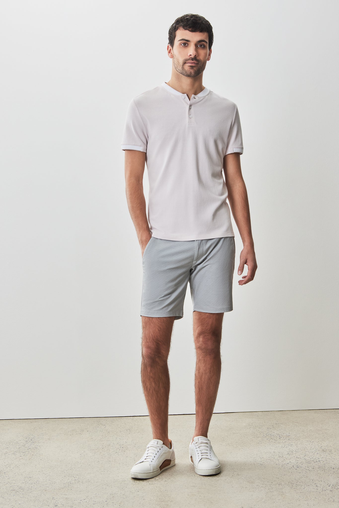Robert Barakett Tessio Baseball Collar Henley In Light Pink