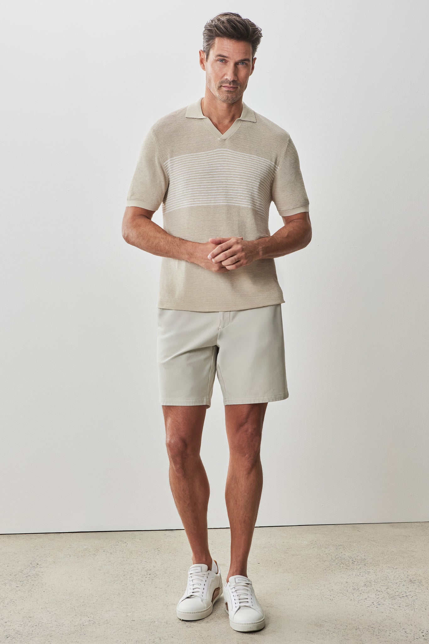 Robert Barakett Orion Open Collar Sweater Polo In Tan