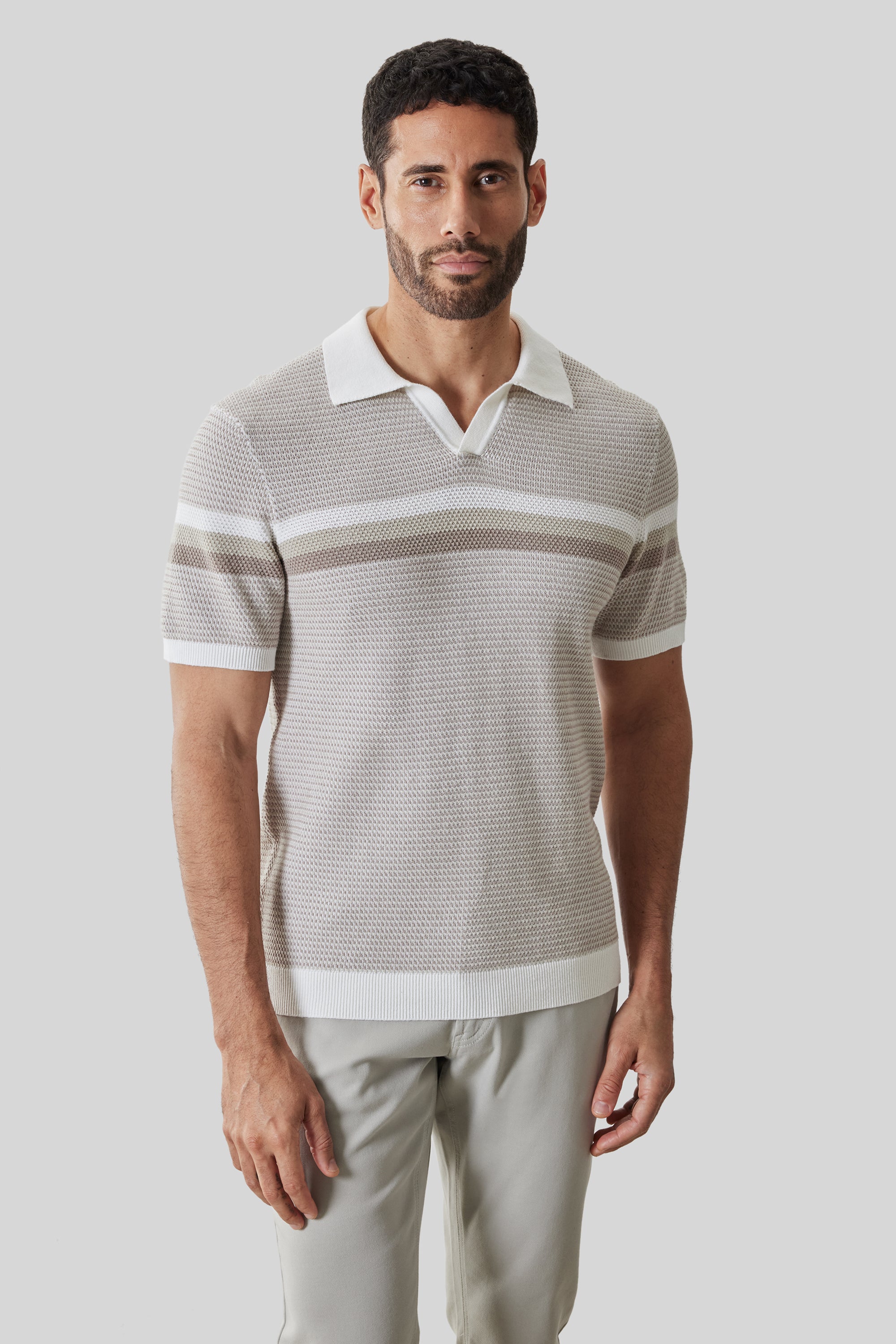 Rourke Open Collar Sweater Polo - White | Robert Barakett