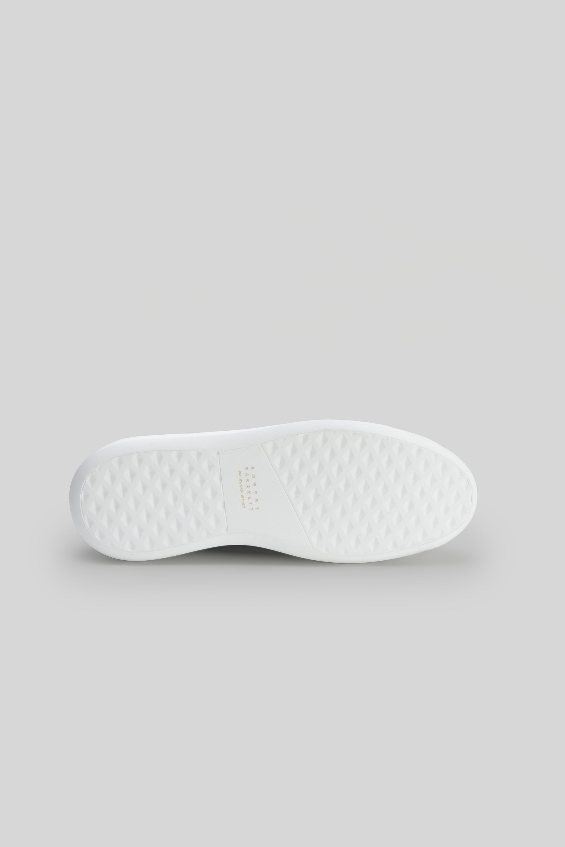 White textured rubber sole of a sneaker viewed from underneath.