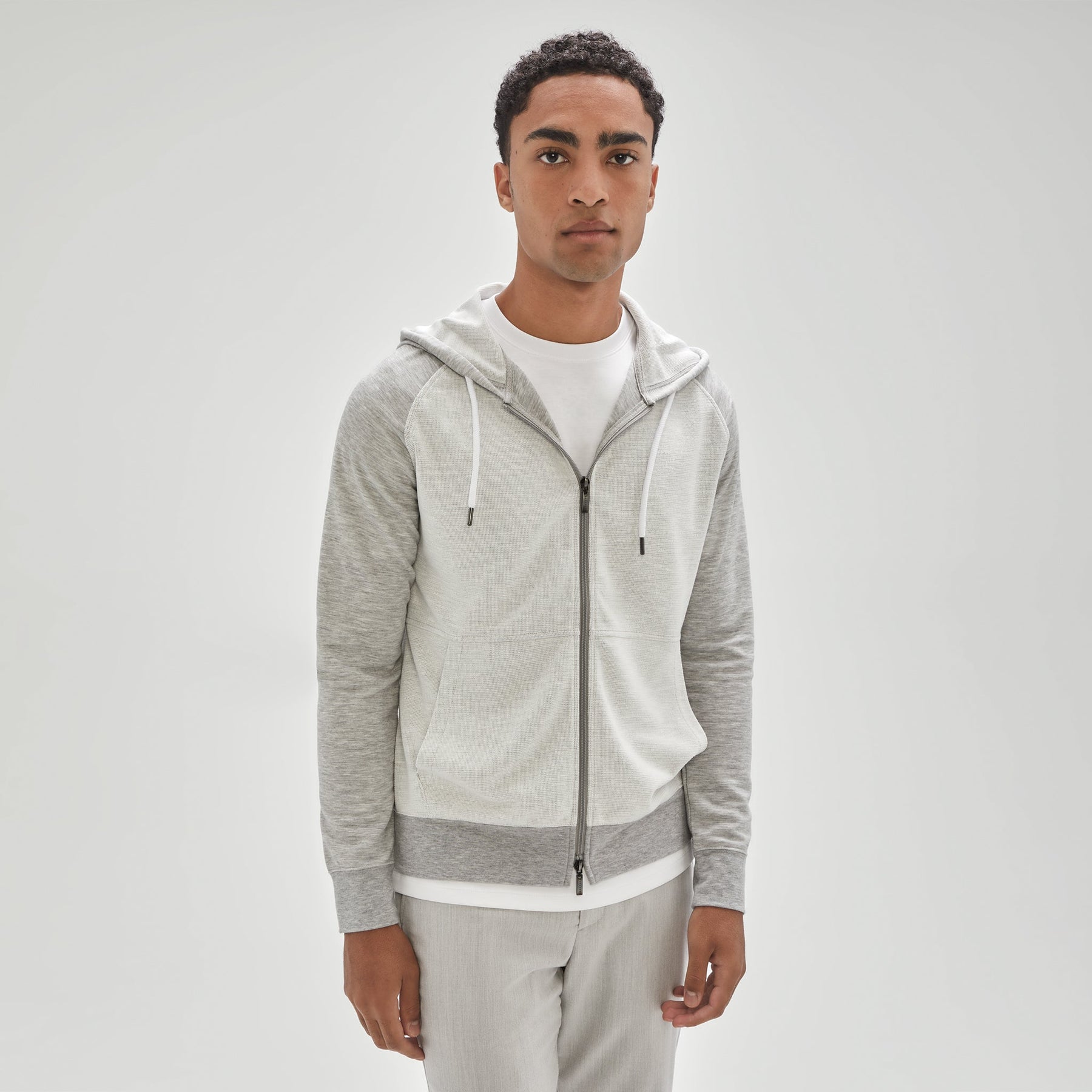 Men's Tiller Raglan Light Grey Zip Hoodie Sweatshirt - Robert Barakett