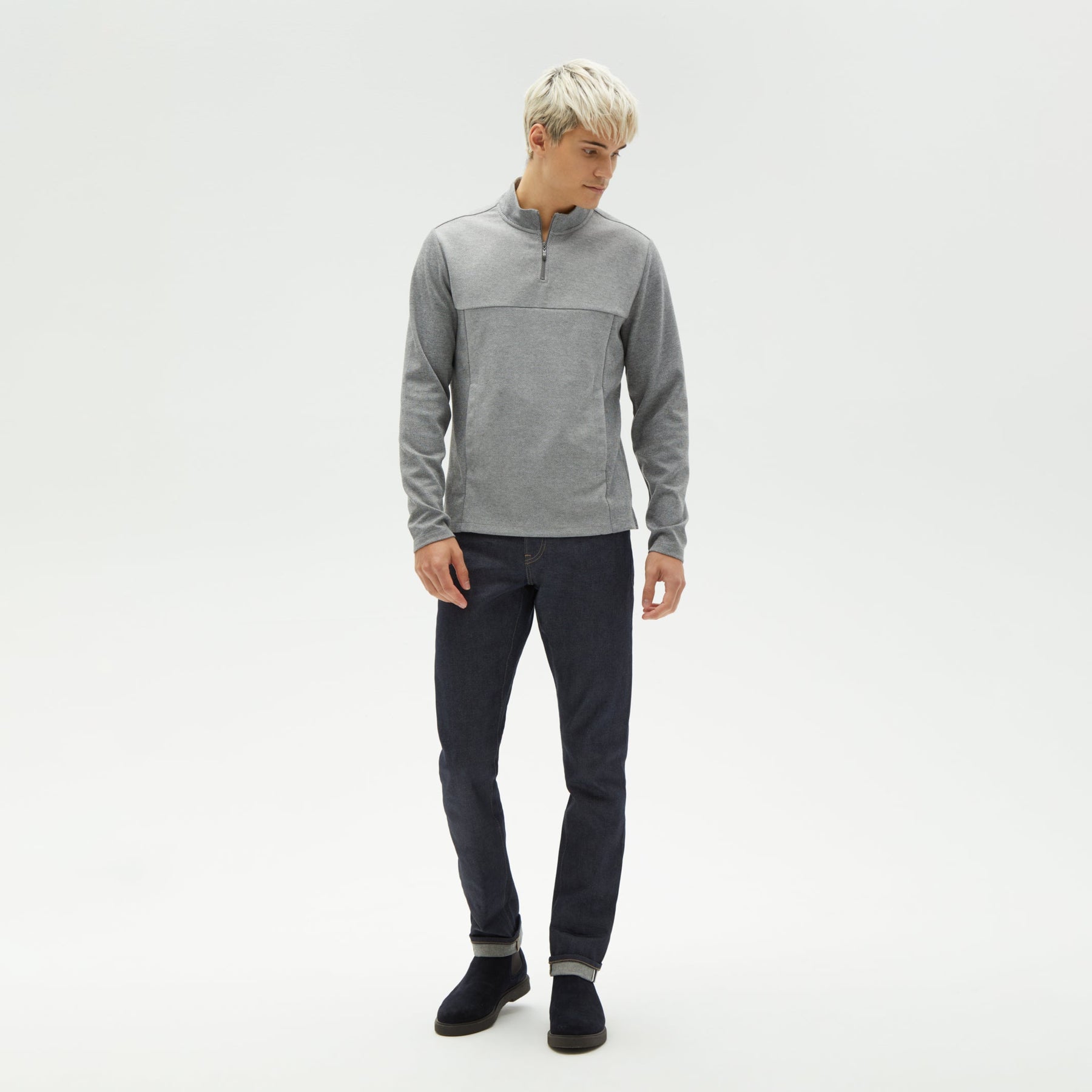 Men's Premium Half-Zip Twill Sweater in Grey - Robert Barakett