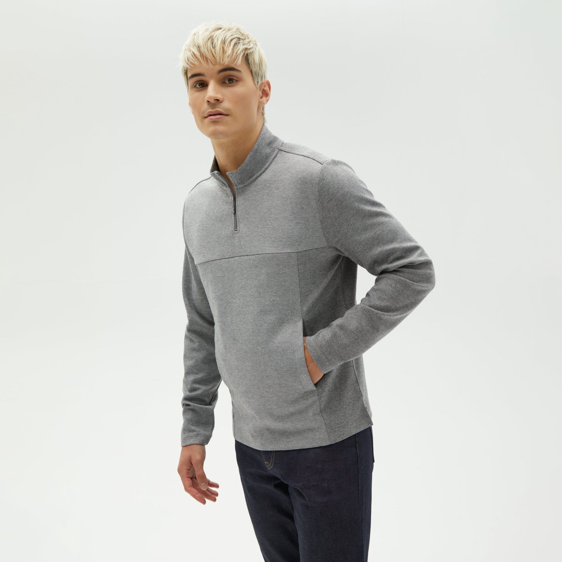 Men's Premium Half-Zip Twill Sweater in Grey - Robert Barakett